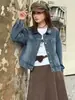 Jaqueta jeans casual estilo retrô com gola patchwork para mulheres, nova coleção de outono 2026, top jaqueta curto moderno e versátil