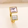 Anillo Abierto de Acero de Titanio de Venta Caliente Transfronterizo para Mujer, Anillo Cuadrado Geométrico de Fundición Moderno, Joyería de Acero Inoxidable con Circonita al por Mayor