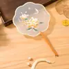 Leque infantil bordado frente e verso estilo tradicional, leque de dança de verão com borlas, leque para traje antigo feminino Hanfu cheongsam