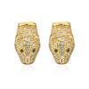 Brincos Aogu Banhados a Cobre Ouro 18K Micro-Pavimentados com Zircônia Cabeça de Leopardo Olhos Verdes para Mulheres Brincos Personalizados Hip-Hop Produto Novo Transfronteiriço