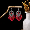 Pendientes Bohemios Azules de Turquesa Estilo Étnico Europeos y Americanos, Pendientes de Borla de Metal Plateado Imitación, Joyería de Borla Vintage para Orejas al por Mayor