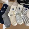 Meias de Cano Médio Outono e Inverno para Meninas, Urso de Desenho Animado, Listras Retrô, Estilo Academia, Versão Coreana, Fofas, Ins, Estilo Japonês, Largas, Versáteis