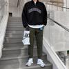 Suéter MYQ com meio zíper masculino primavera e outono estilo coreano solto moderno bordado de letras casaco pullover versátil