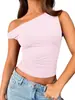 Suéter Europeu e Americano Transfronteiriço com Gola Assimétrica, Camiseta Básica Slim, Top Sexy Feminino de Seda Leite com Ombro a Ombro