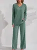 Conjunto Casual Cómodo de Mujer para Casa con Mangas Largas de Canalé y Pantalones - Otoño/Invierno 2026 Europeo y Americano de Amazon