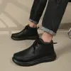 Zapatos de Cuero para Hombre de Invierno, Zapatos de Algodón de Caña Alta, Zapatos Cálidos Forrados de Borrego de Piel de Vaca de Primera Capa, Zapatos Retro de Cuero Genuino, Botas de Nieve, Zapatos de Papá