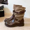 Botas de montaria Melard retrô de cano médio 2026 novas botas western outono fivela de cinto emagrecedoras Botas Martin botas curtas para mulheres