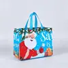 Novas Sacolas de Presente de Natal com Estampa Dourada de Comércio Exterior em Estoque, Sacolas Tote de Tecido Não Tecido com Estampa Colorida de Personagens do Papai Noel