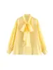 Camisas da moda da marca Z no AliExpress, vestuário feminino transfronteiriço, estilo europeu e americano, laço de cinco cores, roxo popular, amarelo, branco ZA