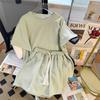 Moda Casual de Verano Transfronteriza Rosa de Manga Corta Pantalones Cortos Traje Deportivo para Mujer Estilo Coreano Holgado Conjunto de Dos Piezas Tendencia para Hombres Bajos