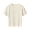 Camisa de Tricô Manga Curta em Mistura de Lã Cor Café Retrô para Mulheres, Lançamento Outono 2026, Nova, Slim Fit, Tricô Trançado, Gola Redonda, Base