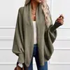Cárdigan de Punto Grueso de Color Sólido con Solapa Grande Holgado para Mujer, Manga Murciélago Manga de Linterna Estilo Perezoso Suéter Abrigo Suave y Esponjoso Gris