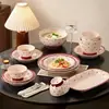 Juego de cuenco y plato de cerámica de alta temperatura bajo vidriado, con diseño floral de tulipán, apto para servir arroz y platillos en casa