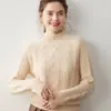 Suéter de Caxemira Outono e Inverno para Mulheres, Gola Alta Meia, Engrossado, Padrão Torcido, Caimento Solto, Emagrecimento, Suéter de Tricô Versátil Vintage, Suéter Camada Base