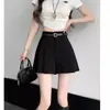 Falda Corta Gris con Pliegues para Mujer, Estilo Delgado de Verano, Nueva 2025 de Cintura Alta Adelgazante Línea A Holgada Pierna Ancha Pantalones Cortos