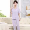 Pijama de verano para mujer de Yu Zhaolin, hecho de seda helada, con manga corta y pantalón corto, delgado y fresco, adecuado para madres de mediana edad y mayores, con diseño de cárdigan