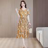 Vestido Nuevo de Algodón y Lino 2026 para Mujer, Verano Manga Corta, Elegante Floral Talla Grande que Cubre la Barriga de Mamás de Mediana Edad