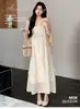 XMF Camelia Iluminada por la Luna ~ Súper Hada Vestido Maxi con Tirantes de Flores 3D Estilo Vacacional Vestido Suelto de Gasa Conjunto de Maternidad