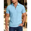 Camisa polo masculina de jacquard texturizado com meio zíper, de verão, para comércio exterior, respirável, solta, casual americano, manga curta