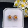 Aretes Fanta Naturales de Alta Claridad, Color Ardiente, Lujosamente Incrustados con Piedras Sueltas de 6*7mm Plata 925 Incrustada