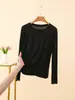Camiseta de Manga Larga con Lunares Nueva Otoño 2026 para Mujer Cuello Redondo Ajustada Favorecedora Capa Base Ropa Interior Top Retro