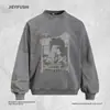 Moletom com Estampa Abstrata Americana Tie-Dye Desgastado Masculino Primavera/Outono Solto Estilo de Rua ins Gola Redonda Roupa Esportiva