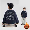 Outono 2025 Nova Moda Estilosa Camiseta Base Infantil Moletom de Lã para Meninos Camiseta de Manga Longa Top para Crianças Maiores