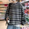 Suéter retro a rayas para hombre, de alta calidad, de una generación, holgado, cuello redondo, chaqueta, abrigo tipo suéter de estilo coreano relajado