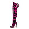 Nuevas Botas Altas Hasta la Rodilla con Estampado de Zebra Estilo Europeo y Americano Punta Fina Costura Cierre Trasero Tacón Súper Alto Talla Grande Botas de Moda Zapatos de Mujer