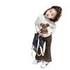 Conjunto para Meninas 2026 Novo Outono Infantil Estampa de Desenho Animado Branco Manga Longa Camada Base Versátil Bebê Calça Estampa de Leopardo