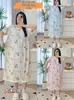 Pijama de Comercio Exterior para Mujer en Verano Delgado Dulce Holgado Cuello Redondo Manga Corta Imitación Algodón Tela Arrugada Cuello Redondo con Corte Camisón de Casa