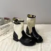 Botines Martin de Suela Gruesa para Mujer 2026 Nuevo Otoño Bloque de Color Vintage Tacón Grueso Botas de Caballero Versátiles Botas Vaqueras Occidentales