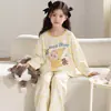 Pijama infantil de algodón puro, manga larga para niñas, primavera y otoño 2026, diseño de dibujos animados, estilo fino, estampado de salchicha, adecuado para niñas pequeñas y niños mayores, ropa de estar