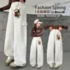 Pantalones Casuales Blancos Curvos Estilo Coreano para Niñas, Nuevo Modelo Primavera y Otoño 2026, Elegantes Pantalones Largos de Algodón con Dibujos Animados para Niñas