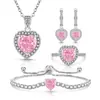 Transmisión en vivo venta caliente: Conjunto de flor de hielo con corte de gema colorida y diamante de alto carbono en forma de corazón con baño de oro real, incluyendo anillo, aretes, collar, pulsera y colgante
