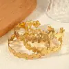 Europa y Estados Unidos Nuevo Color Oro de 18k Acero Inoxidable Pulsera Pulsera para Mujer Alto Sentido Flor Hoja Apertura Pulsera de Titanio