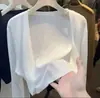 Xale de Proteção Solar de Seda de Gelo Primavera e Verão Novo Fino Versátil Elegante Simples Estilo Ocidental Manga Longa Cardigã Externo Tricotado