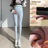 Calças de maternidade para outono e inverno, forradas com fleece e espessadas, adequadas para uso ao ar livre, leggings de maternidade com suporte para a barriga, calças de maternidade quentes, calças de algodão para o outono