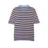 Para Comercio Exterior Europeo y Americano Transfronterizo Ropa de Mujer Aliexpress Más Vendida Verano Casual Versátil Manga Corta Rayas Tejido Camisa
