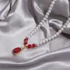 Pérola de Imitação Feminina Coração Rosa Rosário Colar de Luxo Acessível Estilo Moda Retro Acessórios Simples