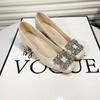 5881-12 Zapatos Planos Punta Cuadrada Hebilla Cuadrada con Pedrería Planos para Mujer Tacón Medio Todo el Año Zapatos de Mujer 2024 Nuevos Profesional Charol