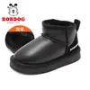 Sapatos Infantis Babudou Sapatos para Meninos 2025 Novos Outono e Inverno Couro e Pelo Integrados Sapatos de Algodão Espessados Botas de Algodão Quentes para Crianças