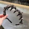 Diadema de Lujo Negra y Gris con Pedrería Dentada Coreana Accesorio para el Cabello Simple Elegante Retro Versátil Pinza para el Cabello para Mujeres