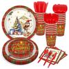 Mm305 Cuadros Navideños Árbol de Navidad Fiesta Navideña Vacaciones Cumpleaños Vajilla para 8 Personas Set de 4 Piezas Platos de Papel Servilletas de Papel Vasos de Papel