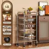 Carrito Estrecho Estante de Almacenamiento, Estante de Cesta de Cocina Multicapa de Pie para Snacks y Frutas y Verduras, Estante de Almacenamiento Móvil Estilo Vintage
