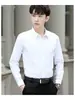 Camisa de Color Sólido para Hombre de Manga Larga Ajustada para Primavera y Otoño, Camisa de Manga Corta de Negocios de Moda Estilo Coreano para Hombre, Versátil y Elegante