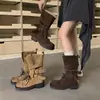 Botas Martin Estilo Dulce Fresco Hebilla Parte Superior Gamuza 2026 Suela Gruesa Tacón Medio Robusto Piel Genuina Con Cordones Caña Media Mujer 42