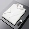 Camisa Lisa de Seda de Gelo Manga Curta Masculina Verão Alta Qualidade Business Camiseta Casual Slim Fit Stretch Respirável