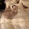 Juego de ropa de cama de cuatro piezas de jacquard de algodón cepillado de lujo de alta gama, sábana de algodón 100%, funda de edredón, sábana bajera ajustable, juego de tres piezas