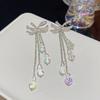 Pendientes de lujo estilo coreano con forma de lazo de diamantes, ligeros y llenos de diamantes, con aguja de plata 925, de alta gama, con borlas de cristal a la moda para celebridades.